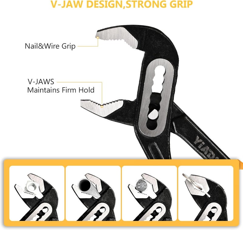 wiselifetech Groove Joint Pliers 8/10 Inch V-Jaw Water Pump Pliers With 7-Position Push Locks,Adjustable Tongue and Groove lock Pliers Rubber Grip Handle Tools Set for Home Auto Repair,Nuts,Bolts,Pipe 2 Piece - Image 3